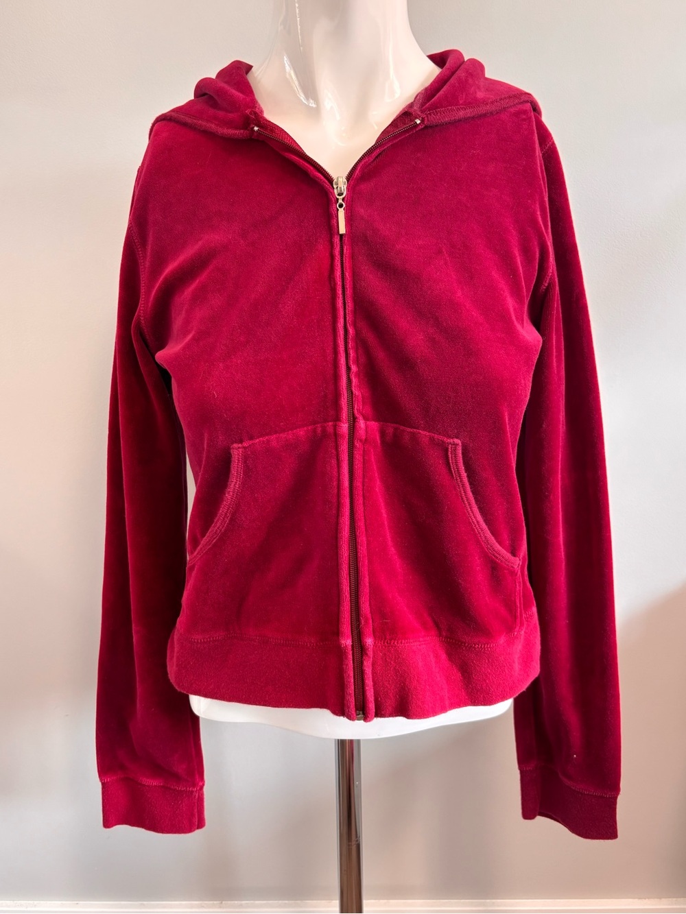 Siren Velvet Zip Hoodie in Deep Raspberry